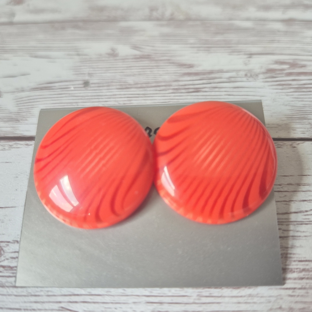 Vintage 1980s Red Lucite Button Earrings